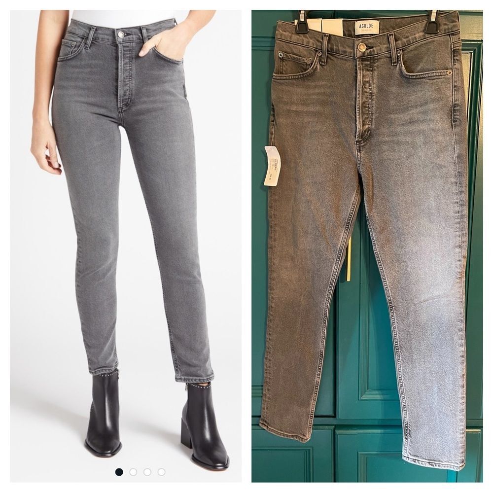 NWT Agolde Nico High Rise Slim fit jeans Grey black - slim straight sz 28